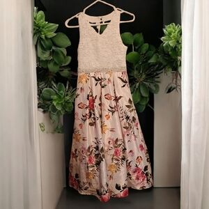 Floral Lace Kids Dress - Cream and Pink